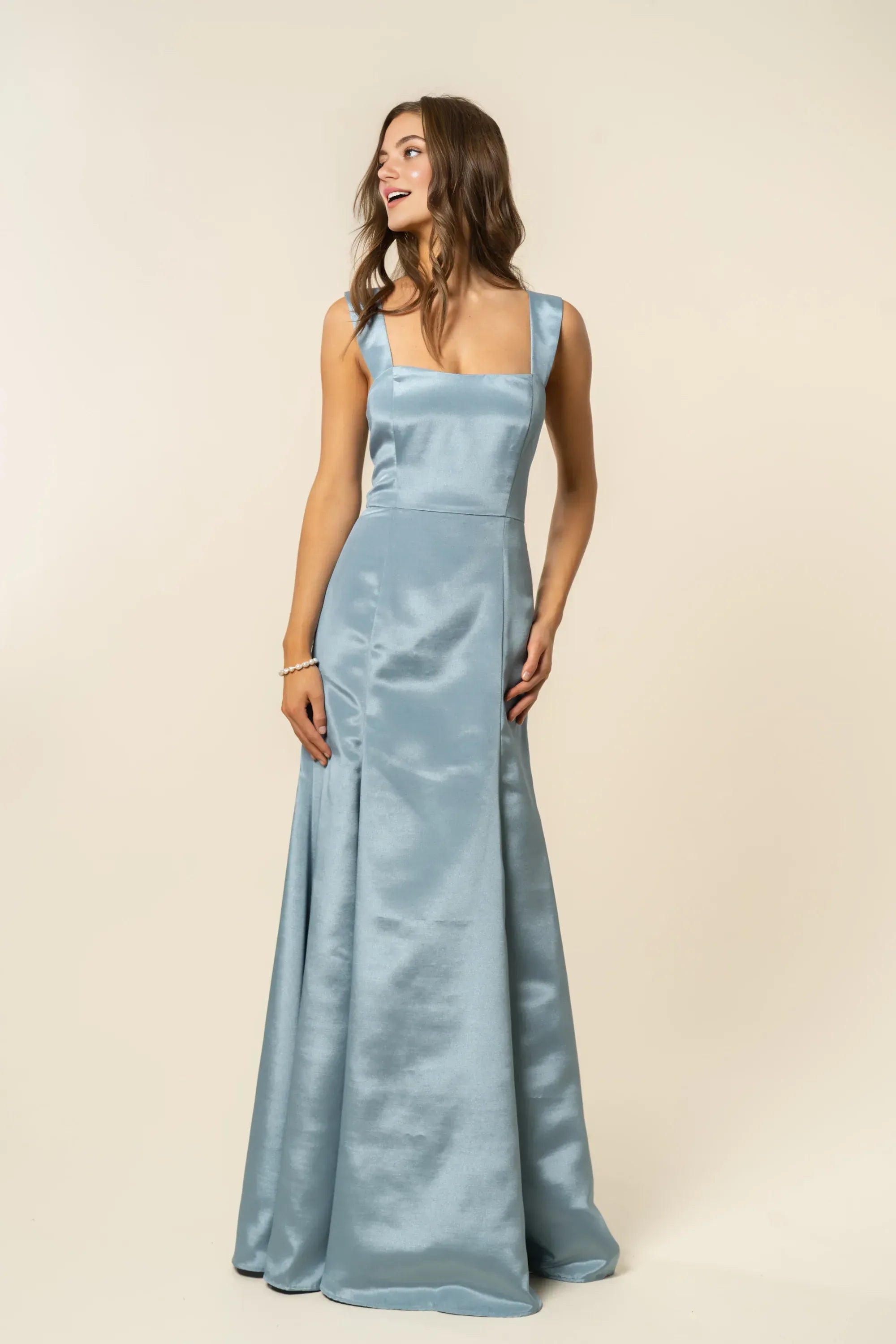 Mermaid Square Neck Regular Straps Floor-Length Sleeveless Prom Gown Satin Elegant Off the Shoulder Evening Dresses price